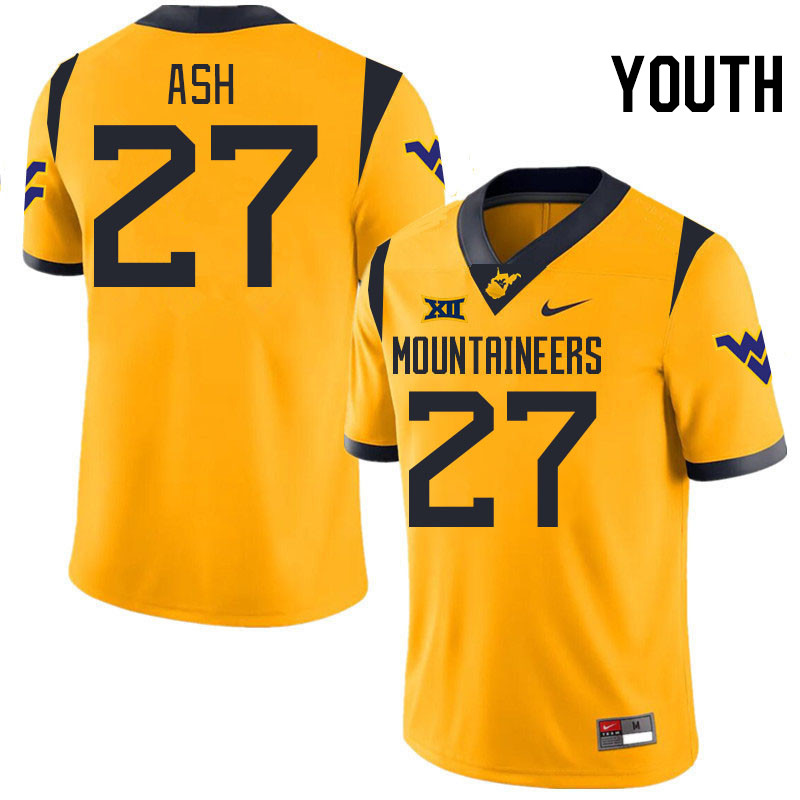 Youth #27 Clay Ash West Virginia Mountaineers College 2024 New Uniforms Football Jerseys Stitched Sa